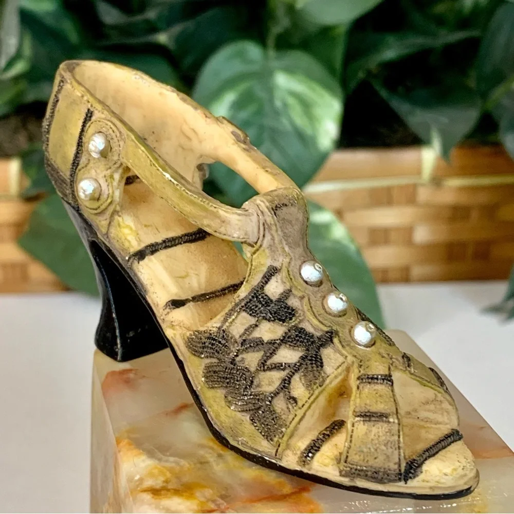 Miniature Mary Jane Shoe Beaded Chunky High Heel Fashion Figurine Collectible